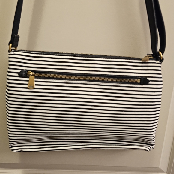 Fossil Kinley Striped Leather Zip Closure Convertible Crossbody Satchel Purse - Picture 5 of 8